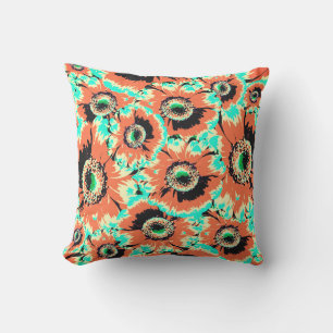 Coussin Motif de fleurs de Gerbera orange rustique