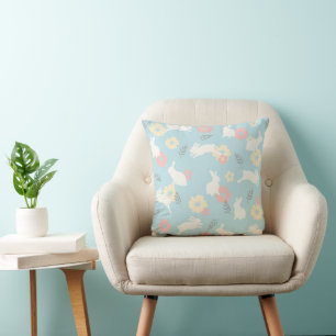 Coussin Motif de fleurs de lapins mignons