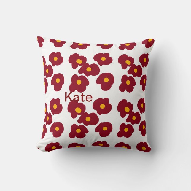 Coussin Motif de fleurs de marron rouge ajouter un nom mes (Recto)