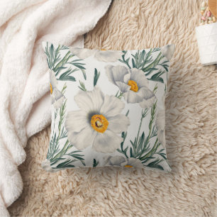 Coussin Motif de fleurs de pavot blanc de Californie
