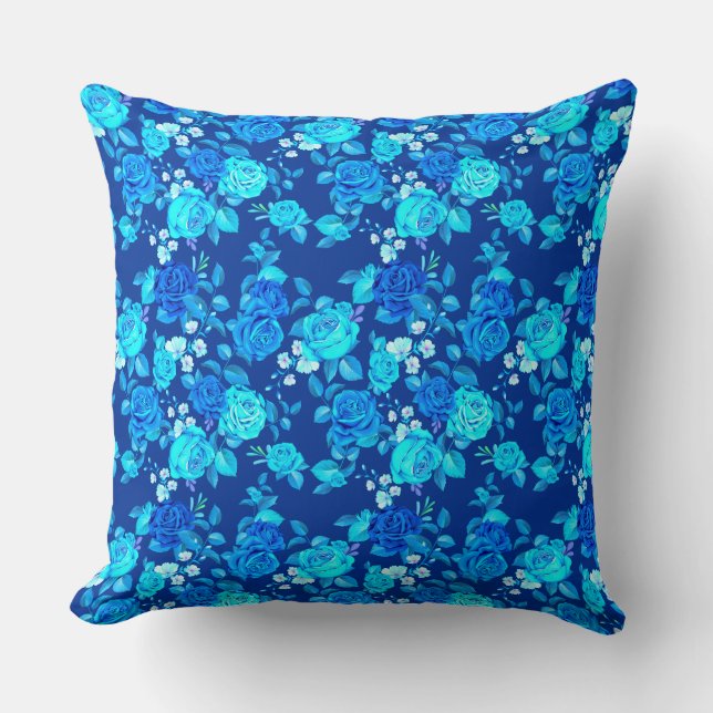 Coussin Motif de fleurs de rose bleue classique-87600 (Recto)