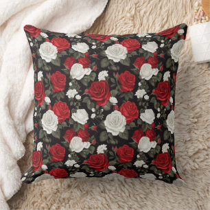 Coussin Motif de fleurs de roses blanches rouges