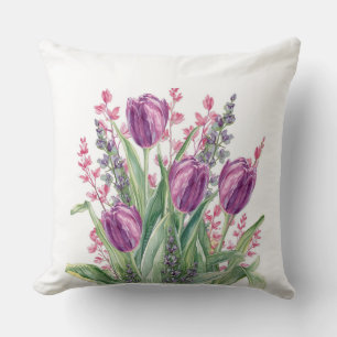Coussin Motif de fleurs de tulipes violettes élégantes Ra