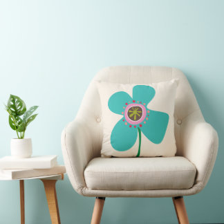 Coussin Motif de fleurs d'été mignon pop bleu aqua Daisy