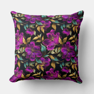Coussin Motif de fleurs élégantes aquarelles violettes et