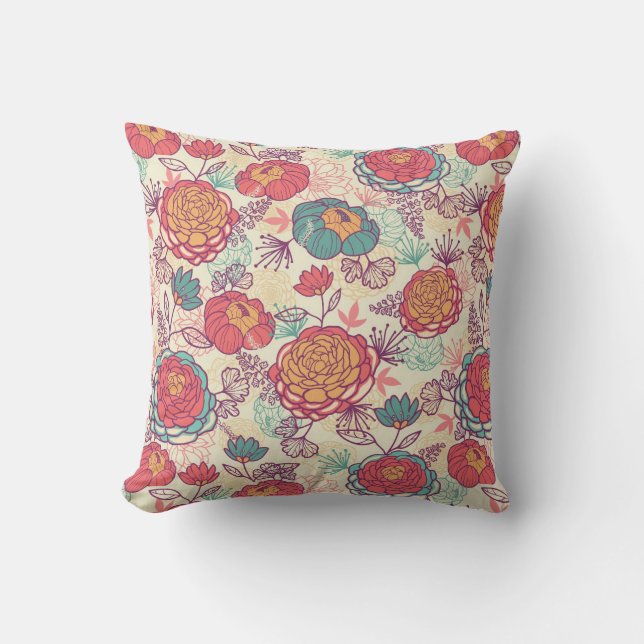 Coussin Motif de fleurs et de feuille de pivoine (Recto)