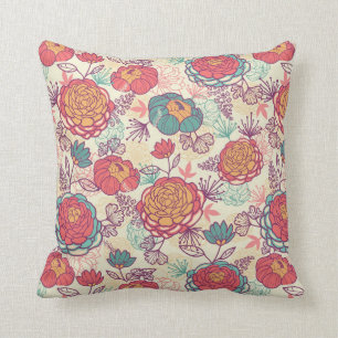 Coussin Motif de fleurs et de feuille de pivoine