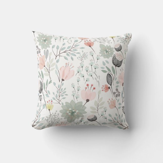 Coussin Motif de fleurs et feuilles en vert tropical et ro (Recto)