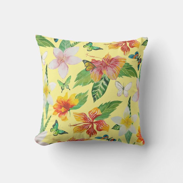 Coussin Motif de fleurs et papillons tropicaux (Recto)
