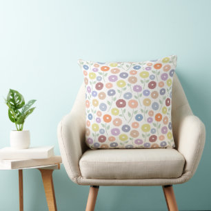 Coussin Motif de fleurs floues Pastels sur fond blanc