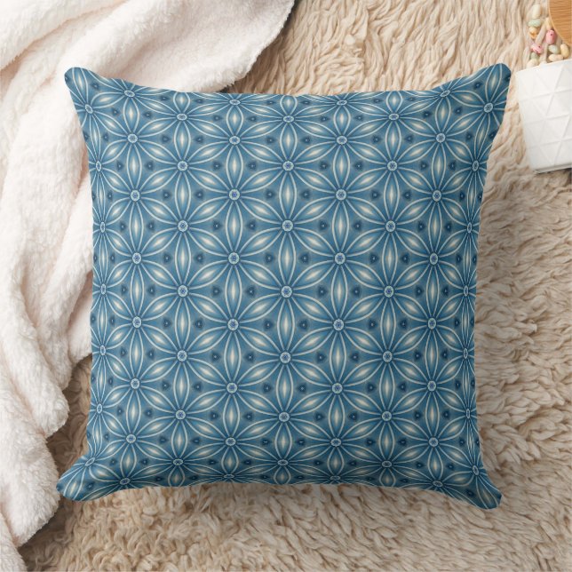 Coussin Motif de fleurs géométriques / Couleurs de bleu av (Couverture)