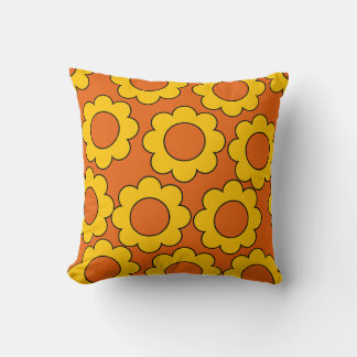 Coussin Motif de fleurs jaune orange Flower power des anné