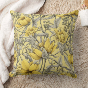 Coussin Motif de fleurs jaunes botaniques