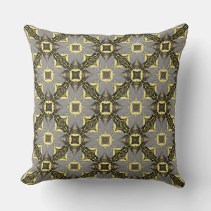 Coussin Motif de fleurs jaunes, grises et noires
