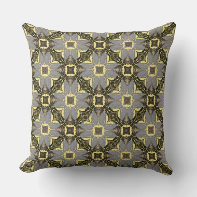 Coussin Motif de fleurs jaunes, grises et noires (Recto)
