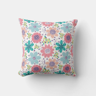 Coussin Motif de fleurs multicolores sur fond blanc