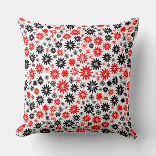 Coussin Motif de fleurs - Noir avec rouge et blanc