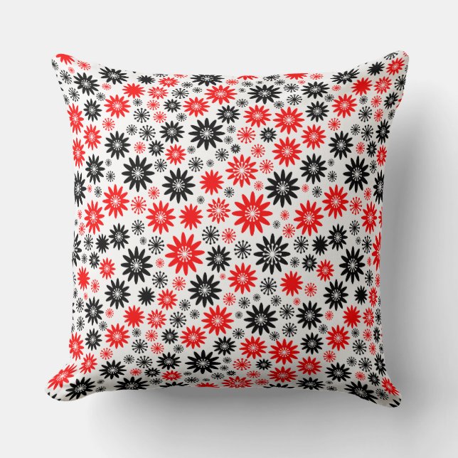 Coussin Motif de fleurs - Noir avec rouge et blanc (Recto)