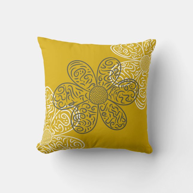Coussin Motif de fleurs Ochre (Recto)