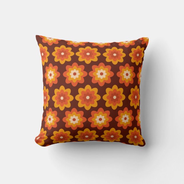 Coussin Motif de fleurs orange funky rétro bohème groovy d (Recto)