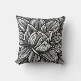 Coussin Motif de fleurs Peony géant en noir et blanc