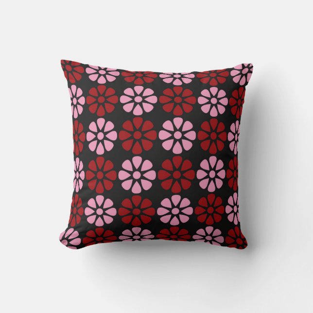 Coussin Motif de fleurs rose et rouge (Recto)