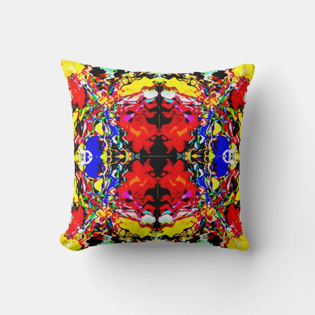 Coussin Motif de fleurs rouge bleu noir jaune Hypnose (Recto)