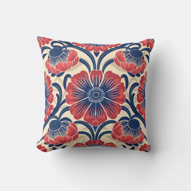 Coussin Motif de fleurs rouge et bleu (Recto)