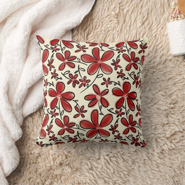 Coussin Motif de fleurs rouges (Couverture)