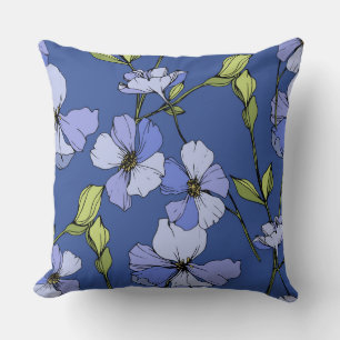 Coussin Motif de fleurs sauvages bleu profond attrayant