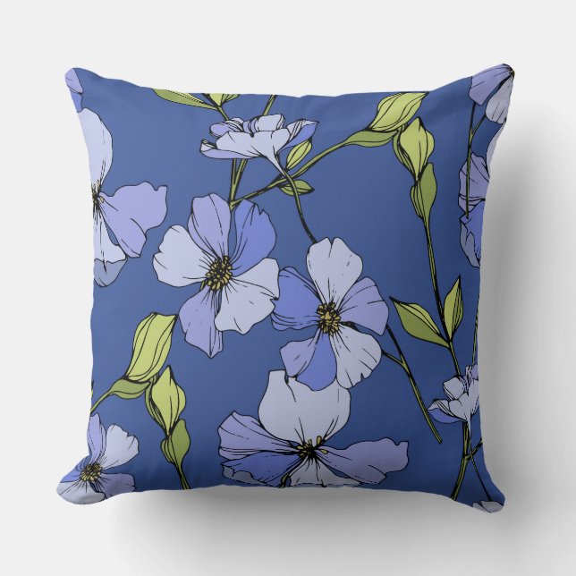 Coussin Motif de fleurs sauvages bleu profond attrayant  (Recto)