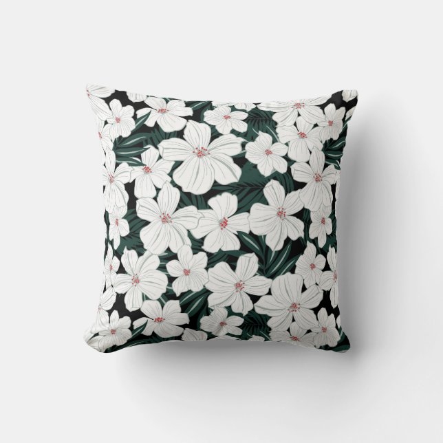 Coussin Motif de fleurs tropical blanc (Recto)
