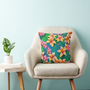 Coussin Motif de fleurs tropicales hawaïennes