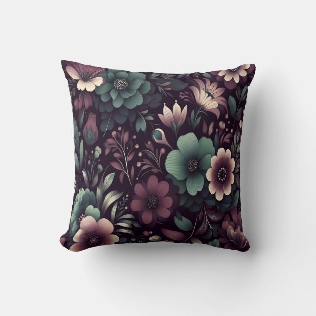 Coussin Motif de fleurs violettes foncées et vertes (Recto)