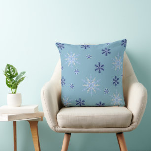 Coussin Motif de flocon de neige bleu et blanc