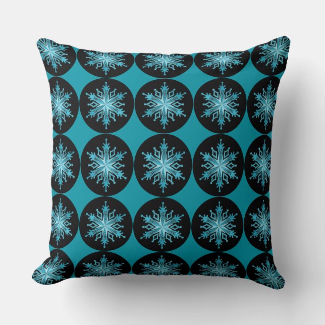 Coussin Motif de flocon de neige bleu glace Turquoise et C (Recto)