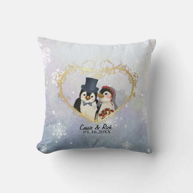 Coussin Motif de flocon de neige Mariage de pingouin - Per (Recto)