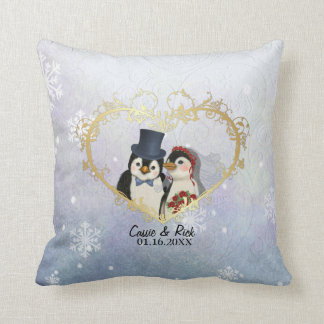 Coussin Motif de flocon de neige Mariage de pingouin - Per