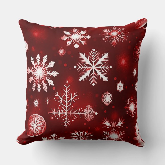 Coussin Motif De Flocon De Neige Rouge Et Blanc (Recto)