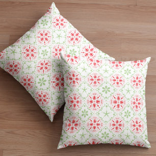 Coussin Motif de flocon de neige rouge et vert simple