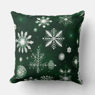 Coussin Motif de flocon de neige vert et blanc