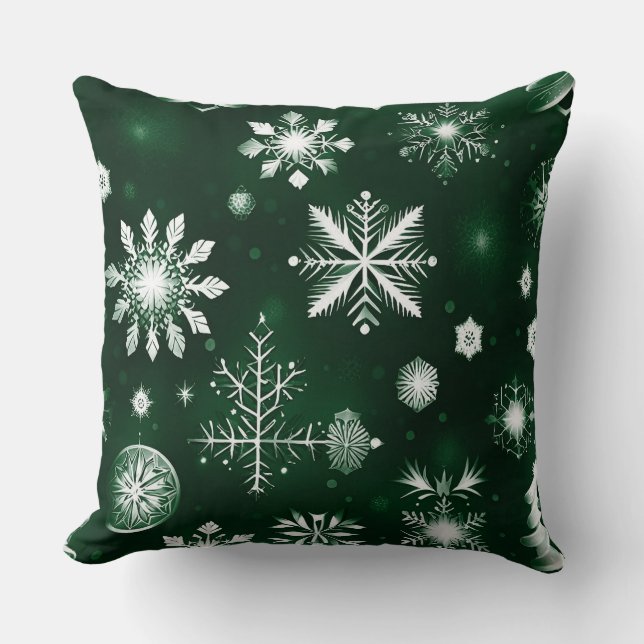 Coussin Motif de flocon de neige vert et blanc (Recto)