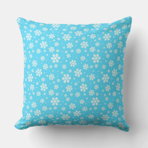 Coussin Motif de flocons de neige de Noël bleu clair et bl
