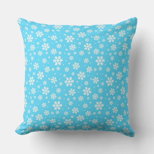 Coussin Motif de flocons de neige de Noël bleu clair et bl (Recto)