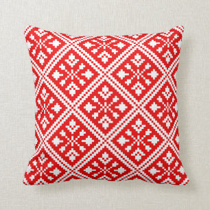 Coussin Motif de flocons de neige de Noël rouge et blanc