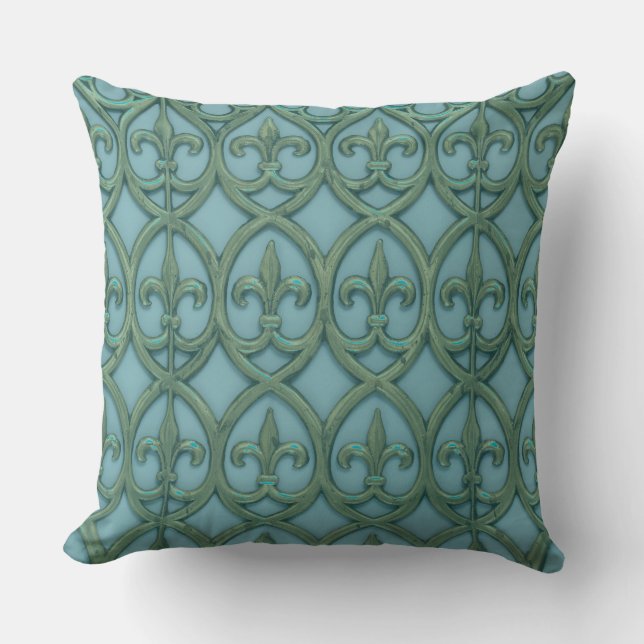 Coussin Motif de Fluer de lis bleu et vert (Recto)