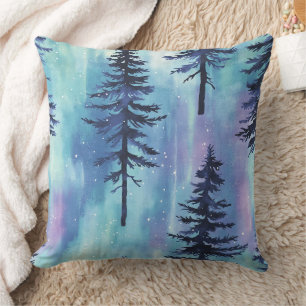 Coussin Motif de forêt aurorale mystique