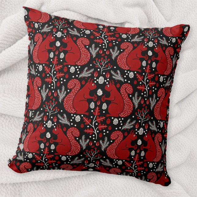 Coussin Motif de forêt d'écureuils (Squirrels in the Forest woodland art throw pillow)