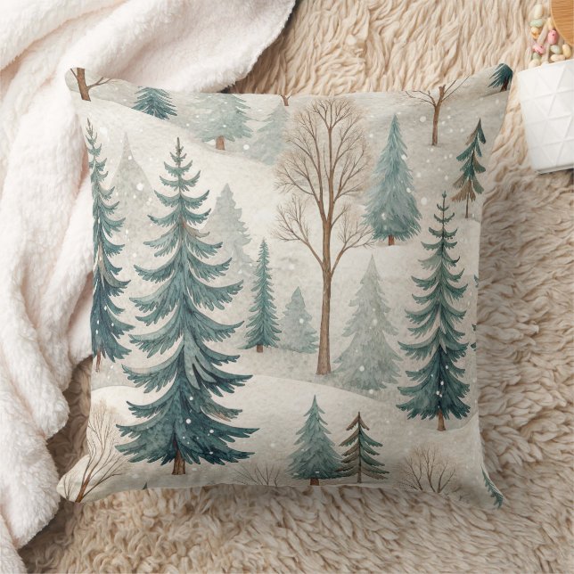 Coussin Motif de forêt enneigée – Paysage d'hiver paisible (Couverture)