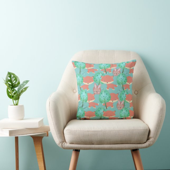 Coussin Motif de forêt Renard et Lapin (Chaise)